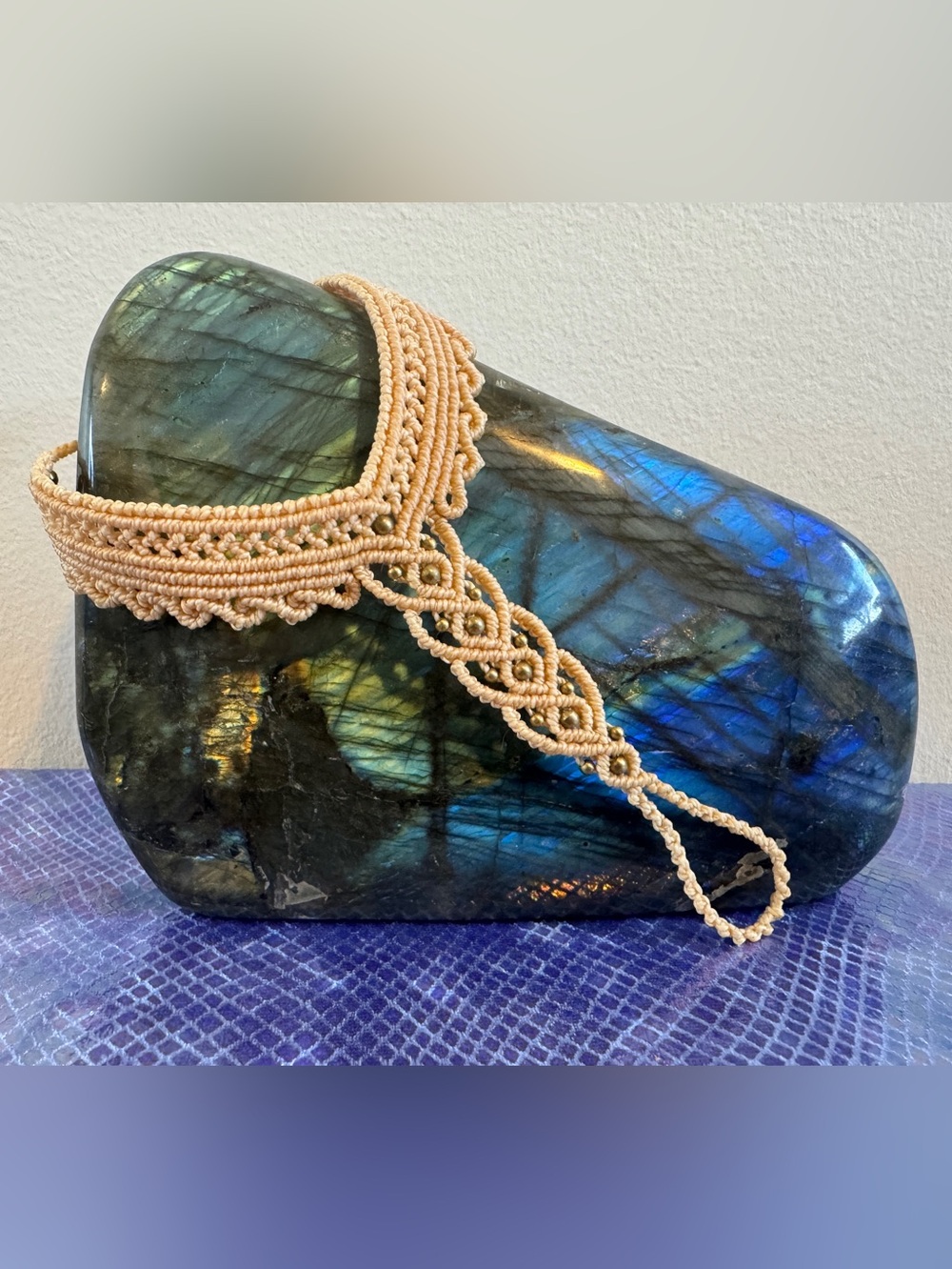 Macrame Hand Bracelet, Hand Flower, Hand Chain, Haarh Phool in Peach and Gold